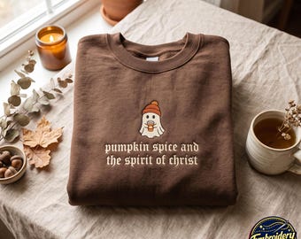 Sudadera cristiana bordada de otoño, Ghost Pumpkin Spice Spirit Coffee