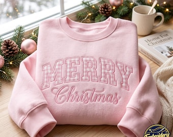 Merry Christmas Applique Embroidered Sweatshirt , Christmas Shirt, Xmas Gift Idea, Holiday Shirts, Family Christmas Gift
