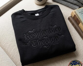 Embroidered Respiratory Therapist Sweatshirt, Halloween Bat Theme Therapy Gift