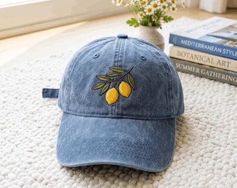 Embroidered Limoncello Baseball Cap, Lemon Vacation Hat, Preppy Italy Style