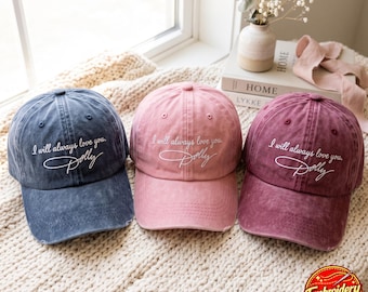 Gorra lavada bordada de Dolly Parton, gorra "I Will Always Love You", bordado de música country, gorra minimalista con firma