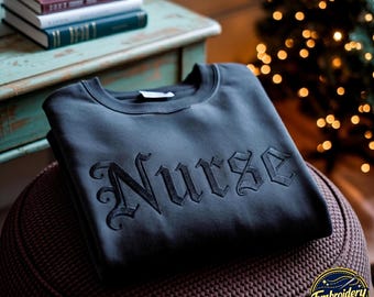 Embroidered Nurse Sweatshirt, RN Gift, Tone On Tone