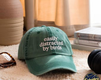 Gorra de béisbol bordada, Fácilmente Distraído por los Pájaros, Gorra Divertida para Observadores de Aves