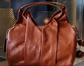 Bolsa de ombro artesanal em couro macio e despojado | Bolsa tote em couro granulado macio cor caramelo | Bolsa hobo artesanal, bolsa minimalista para o dia a dia com alça transversal