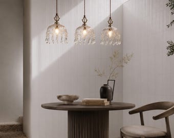 Hand-Finished Glass Pendant Light, Modern Brass & Glass Hanging Lamp, Artisan Kitchen Island Fixture, Sophisticated Bedroom Decor