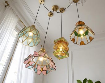Tiffany Stained Glass Pendant Light • Vintage-inspired Hanging Lamp • French Country Bedside Lighting Retro Victorian Pendant Lights
