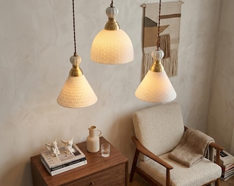 Nordic Ceramic Patterned Pendant Light, Modern Decorative Hanging Lamp for Bars, Balconies, and Studies