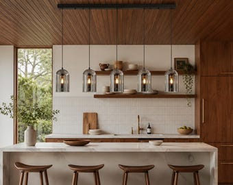 Modern Amber Glass Pendant Light, Minimalist Hanging Chandelier for Living Room, Bedroom, and Kitchen Decor