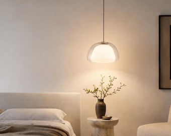 White Glass Pendant Light, Vintage Nordic Kitchen Island Lamp, Modern European Hanging Light for Dining Room and Bedroom Decor