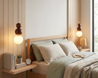 Nordic Log Pendant Light, Japanese Minimalist Wooden Hanging Lamp, Bedside Chandelier