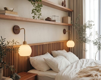 Ancient Style Walnut & Copper Wall Lamp, Japanese Retro Bedside Sconce, Elegant Frosted Glass Luminaire for Hallways and Bedrooms