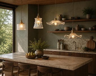 Modern Flower Glass Pendant Light, Nordic Aesthetic Hanging Luminaire, Contemporary Metal & Glass Chandelier for Kitchen and Cafe Decor
