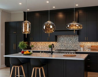 Modern LED Glass Pendant Chandelier, Adjustable Dimmable Hanging Light for Living and Dining Rooms
