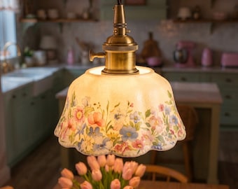 European Style Floral Ceramic Pendant Light, Decorative Hanging Lamp for Parlor, Study, and Bedroom Decor