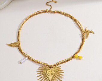 Ocean Sunburst Necklace – 18K Gold Plated Stainless Steel Statement Necklace – Coastal Boho Jewelry – Waterproof Tarnish Resistant