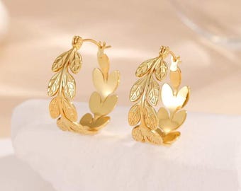 Golden Laurel Hoop Earrings
