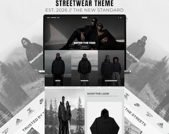Ultimatives Streetwear Shopilly Theme | High-End-Mode-Bekleidungsmarke Website Template | Bereit zum Stapellauf