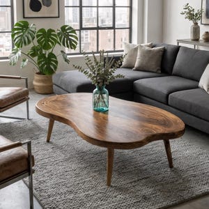 Organic Walnut Coffee Table, Mid Century Modern Kidney Bean Centerpiece, Wabi Sabi Wood Furniture