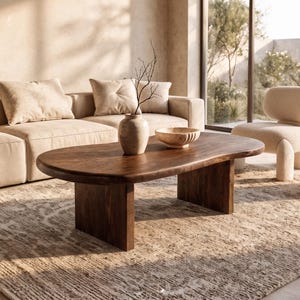 Oval Coffee Table in Solid Walnut-Oval Mid Century Table- Solid wood coffee table-Japandi coffee table