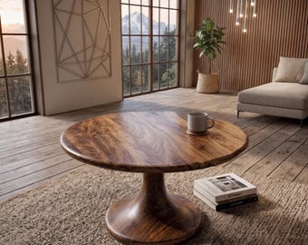 Mesa de centro escultural de nogal de edición limitada, mesa de centro monolítica de madera maciza, muebles artesanales hechos a mano, mesa redonda exclusiva
