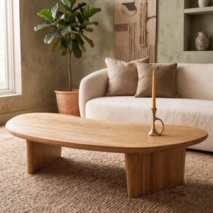 Organisch gevormde massief walnoten salontafel - Wabi Sabi salontafel van natuurlijk eikenhout - Minimalistische meubels van niervormig hout