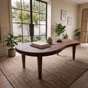 Organische salontafel van massief hout - Niervormige walnoothouten salontafel - Woonkamerdecoratie in mid-century stijl