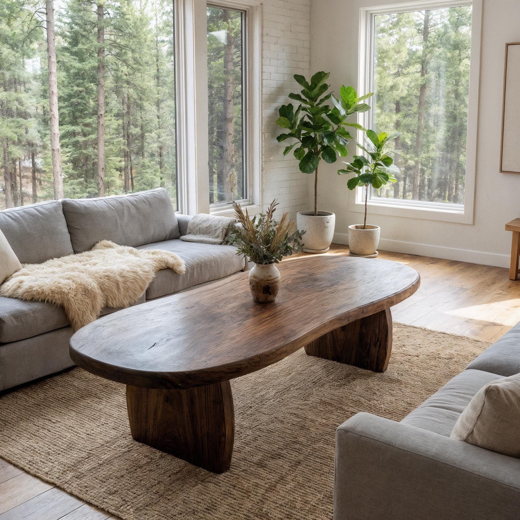 Premium Walnut Coffee Table - Organic Asymmetrical Shape - Japandi ...