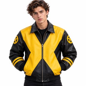 Giacca bomber gialla e nera ispirata a X-Men 97, giacca a vento Wolverine fatta a mano, giacca unisex in stile fumetto, abbigliamento streetwear per cosplay, regalo per lui
