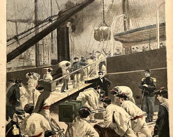 Litografía francesa antigua de 1894 – Escena de la expedición a Madagascar – Ilustración de Le Petit Journal