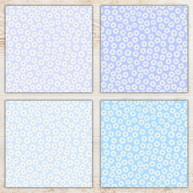 Pastel Daisy Digital Paper Pack | Flowers Seamless Patterns | Floral Printable Scrapbook Paper | Daisies Backgrounds image 5