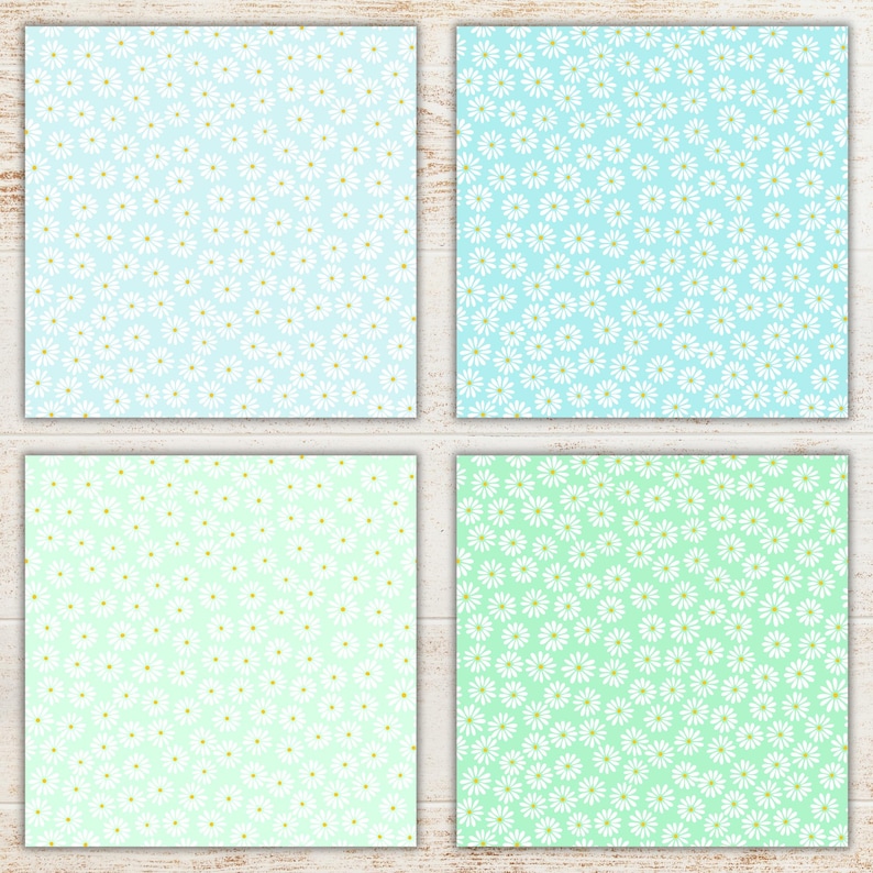 Pastel Daisy Digital Paper Pack | Flowers Seamless Patterns | Floral Printable Scrapbook Paper | Daisies Backgrounds image 6