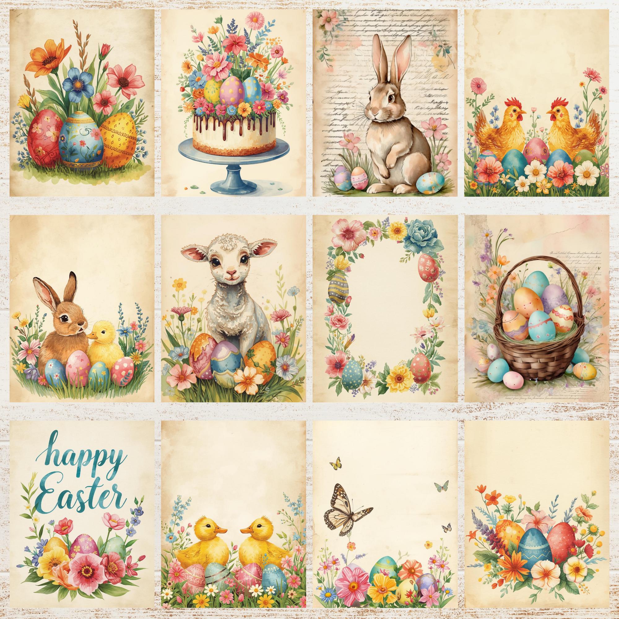 Happy Easter Junk Journal Pages | Vintage Easter Animals Printable ...
