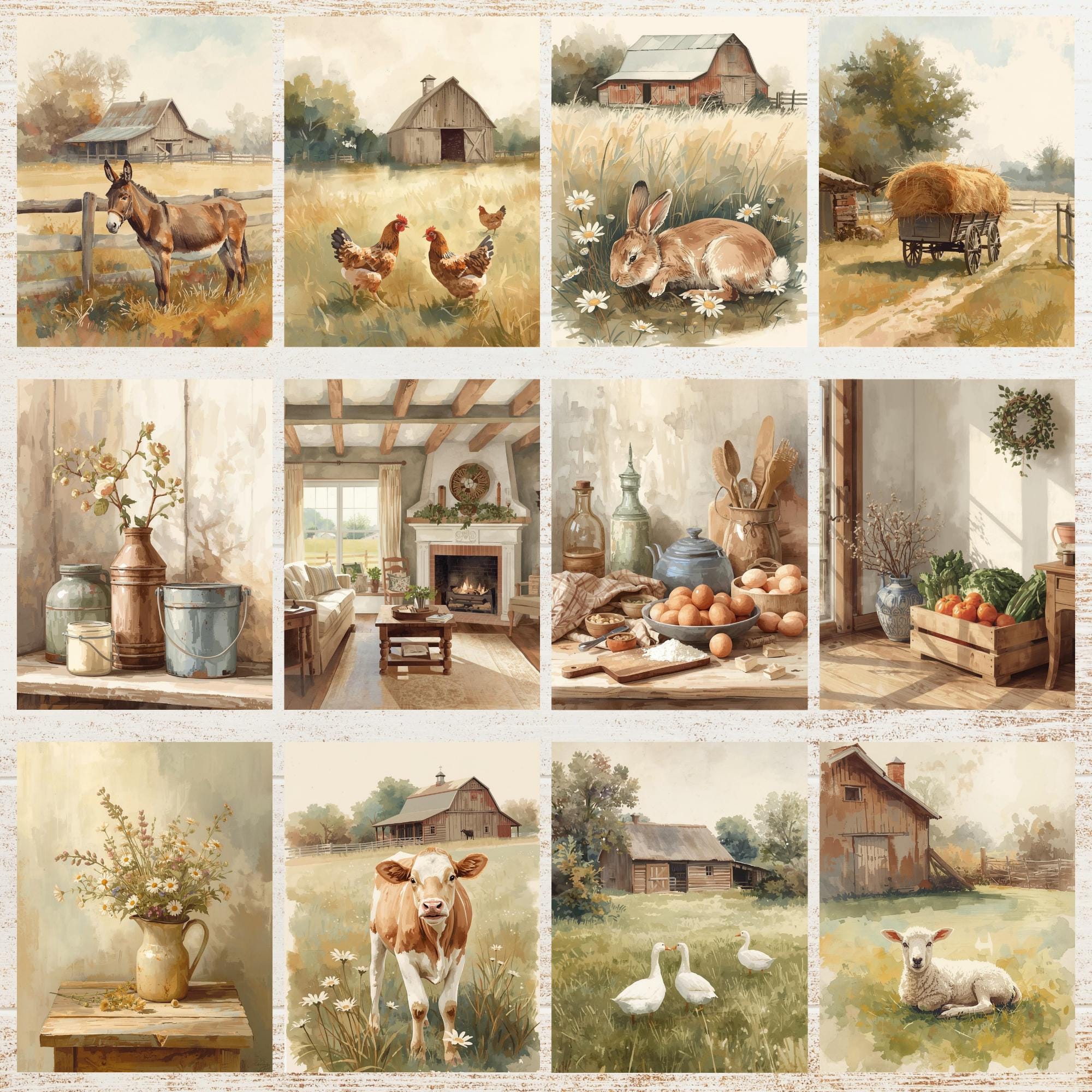 Farmhouse Junk Journal Pages | Rustic Country Printable Scrapbook Paper ...
