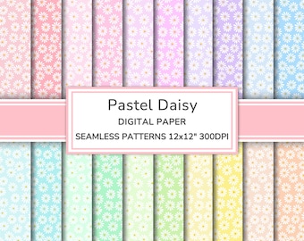Paquete de papel digital de margaritas pastel / Patrones florales sin costuras / Papel floral imprimible para álbumes de recortes / Fondos de margaritas