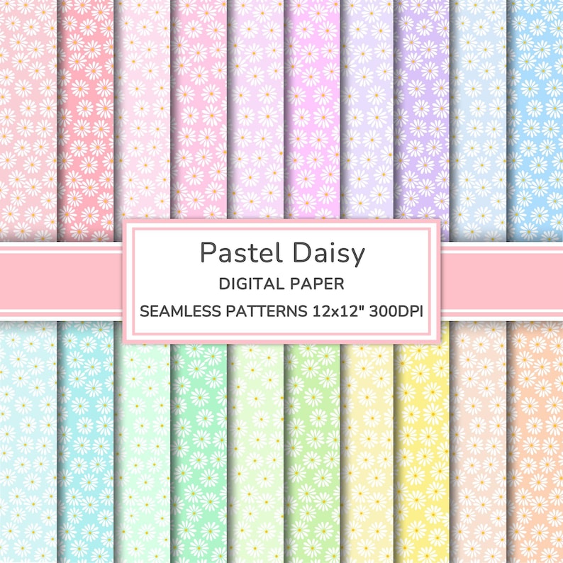 Pastel Daisy Digital Paper Pack | Flowers Seamless Patterns | Floral Printable Scrapbook Paper | Daisies Backgrounds image 1