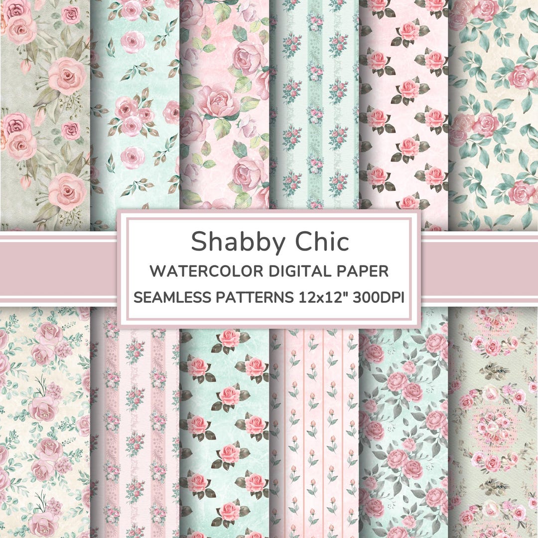 Shabby Chic Watercolor Digital Paper Pack | Vintage Floral Seamless ...
