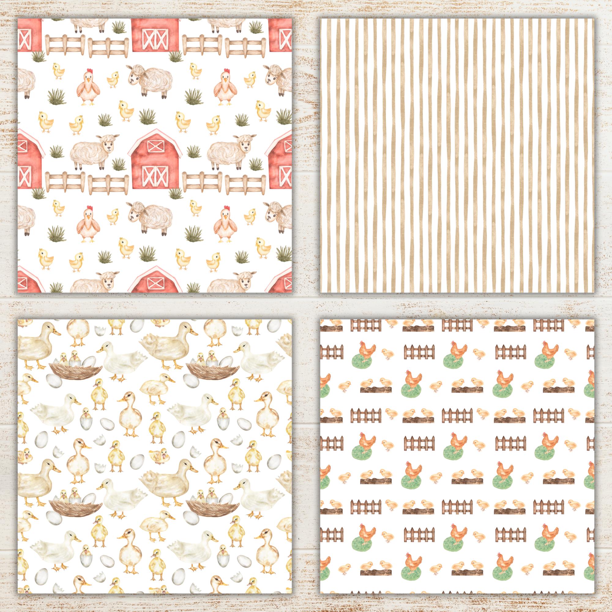 Farmhouse Watercolor Digital Paper Pack | Rustic Country Seamless ...