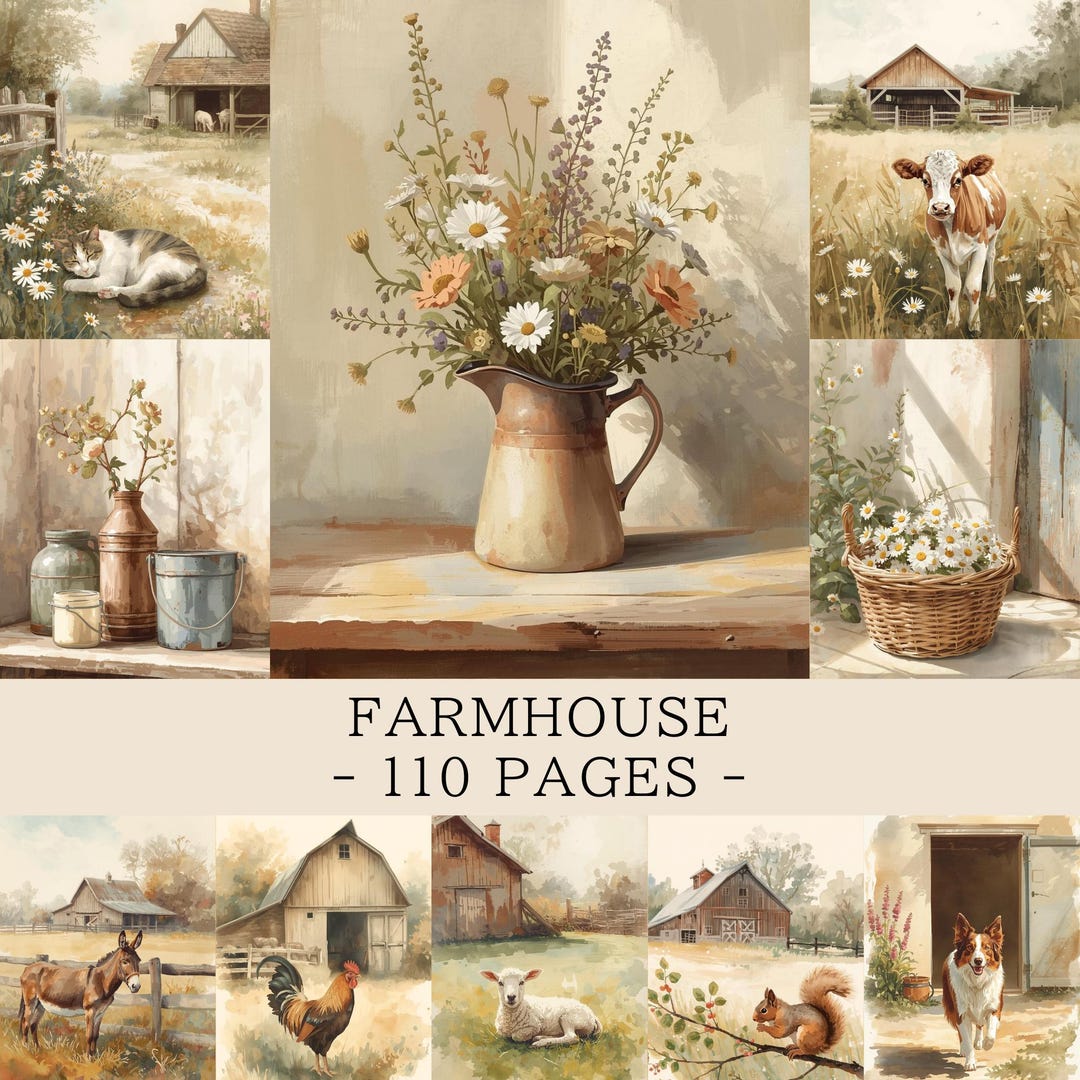 Farmhouse Junk Journal Pages | Rustic Country Printable Scrapbook Paper ...