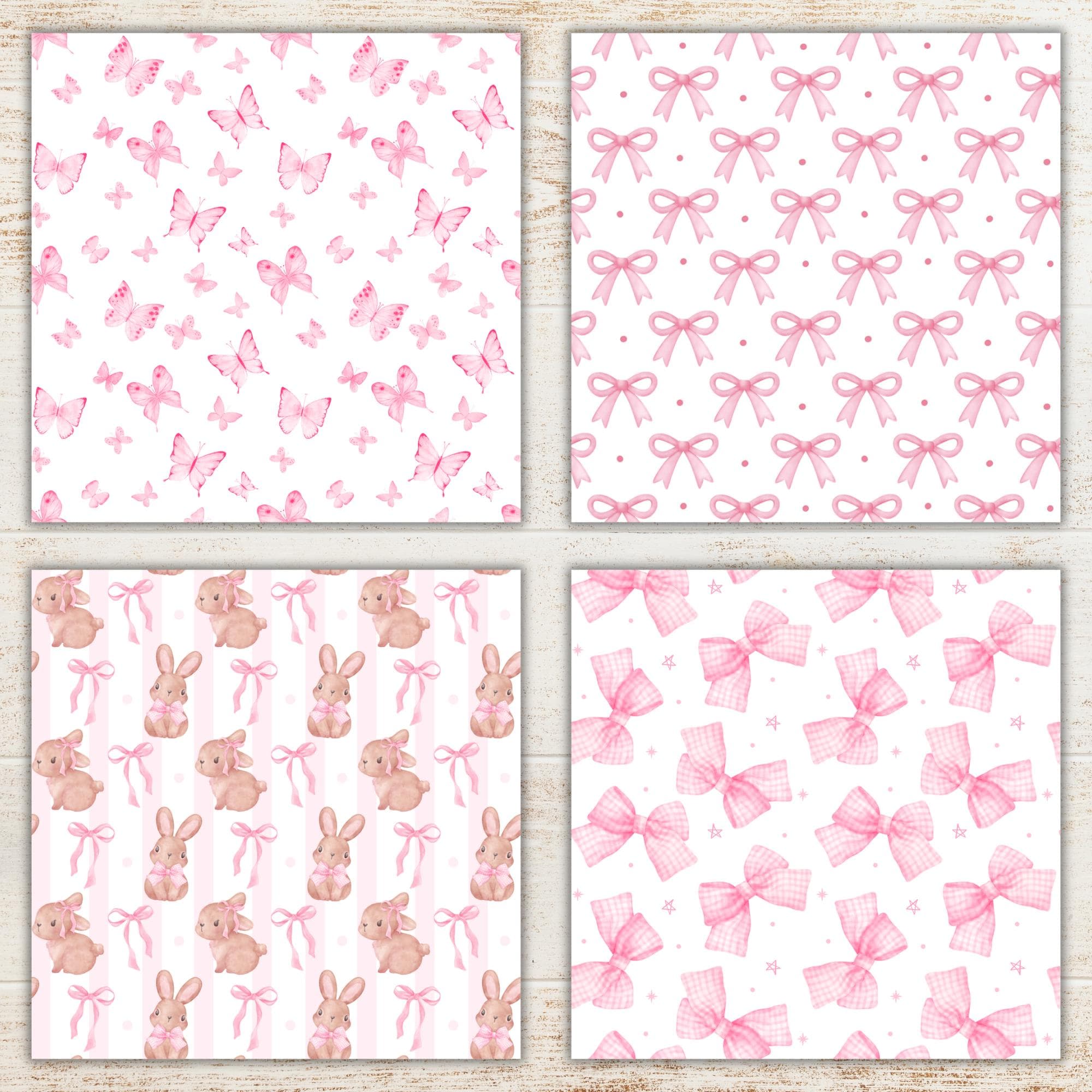 Pink Coquette Watercolor Digital Paper Pack | Bows & Cute Seamless ...