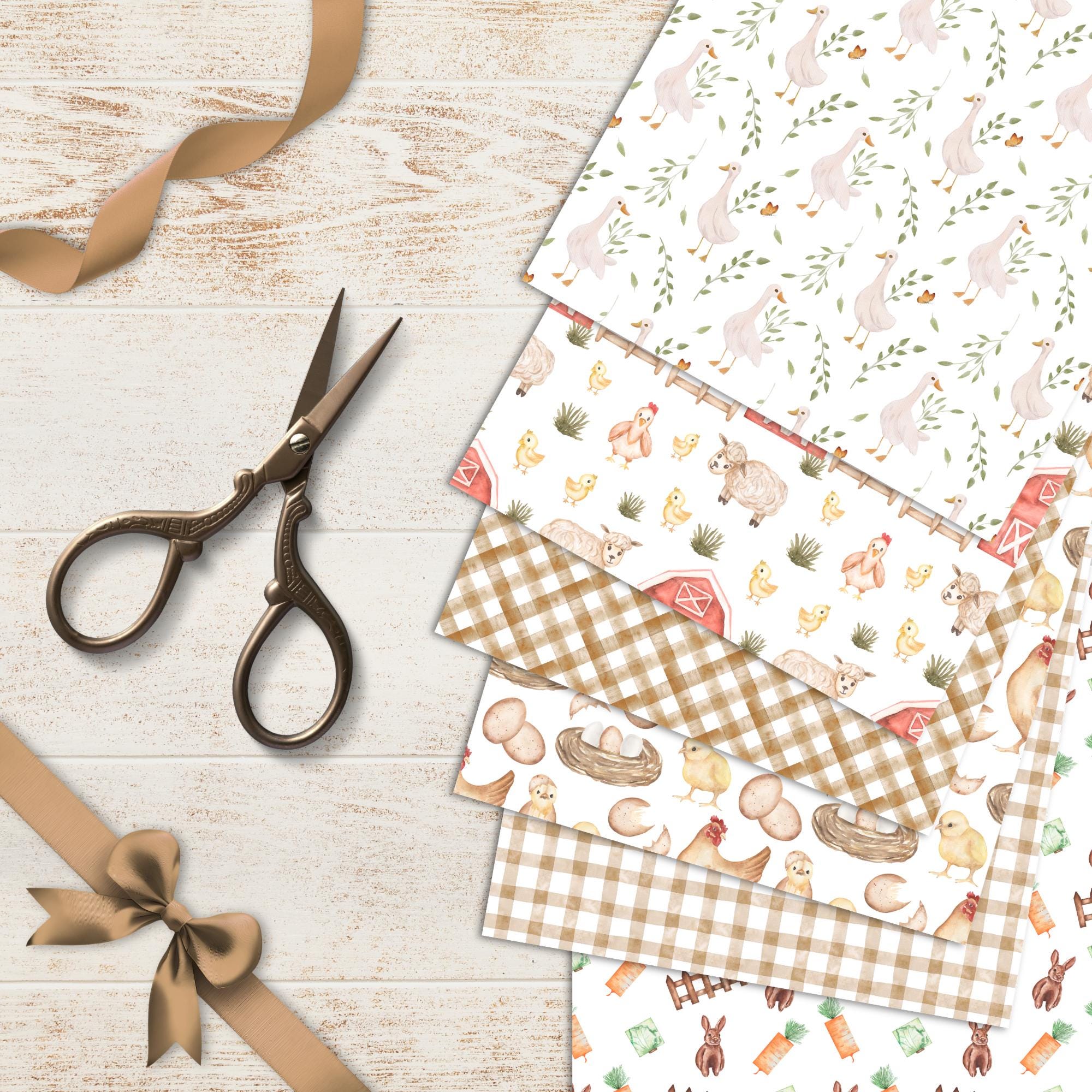 Farmhouse Watercolor Digital Paper Pack | Rustic Country Seamless ...