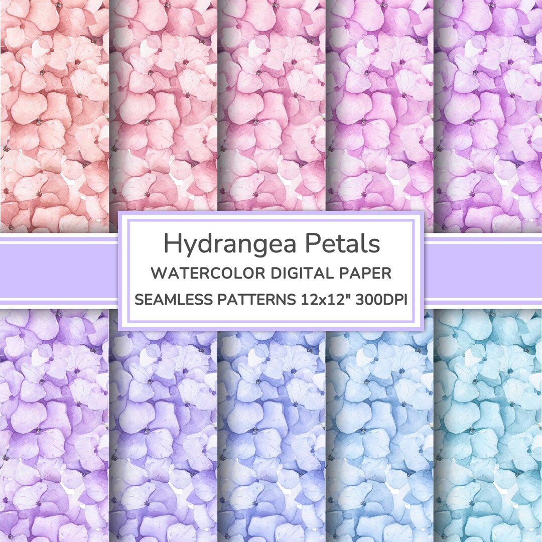Hydrangea Patels Watercolor Digital Paper Pack | Seamless Patterns ...