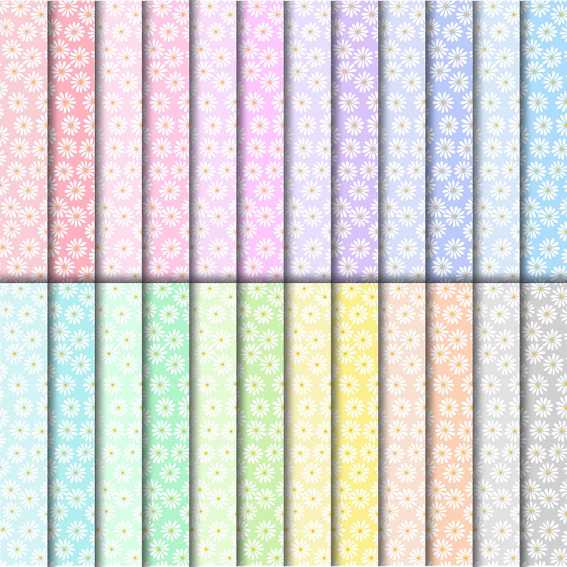 Pastel Daisy Digital Paper Pack | Flowers Seamless Patterns | Floral Printable Scrapbook Paper | Daisies Backgrounds image 2