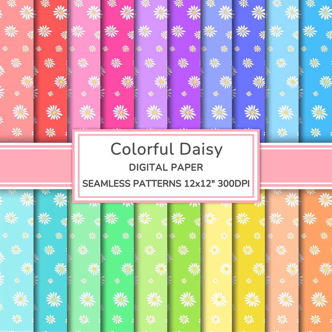 Colorful Daisy Digital Paper Pack | Flowers Seamless Patterns | Floral ...