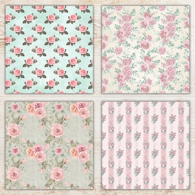 Shabby Chic Watercolor Digital Paper Pack | Vintage Floral Seamless ...