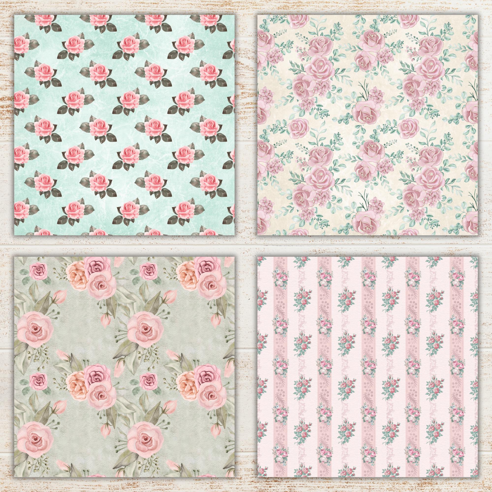Shabby Chic Watercolor Digital Paper Pack | Vintage Floral Seamless ...