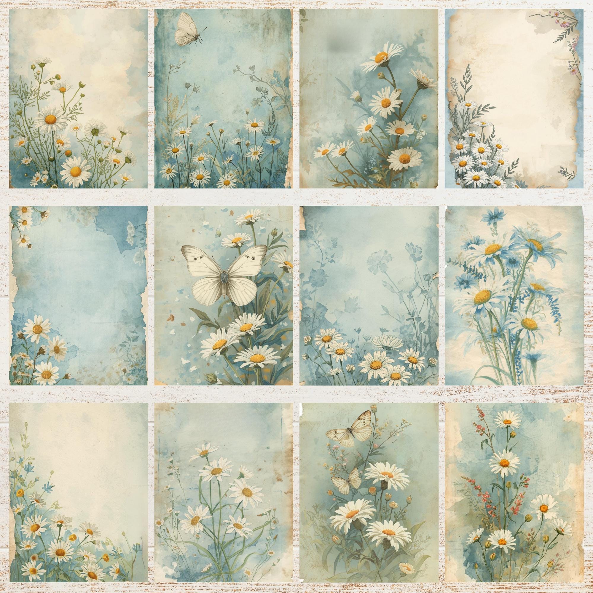 Serenity Daisy Junk Journal Pages | Vintage Cottage Daisies Digital ...