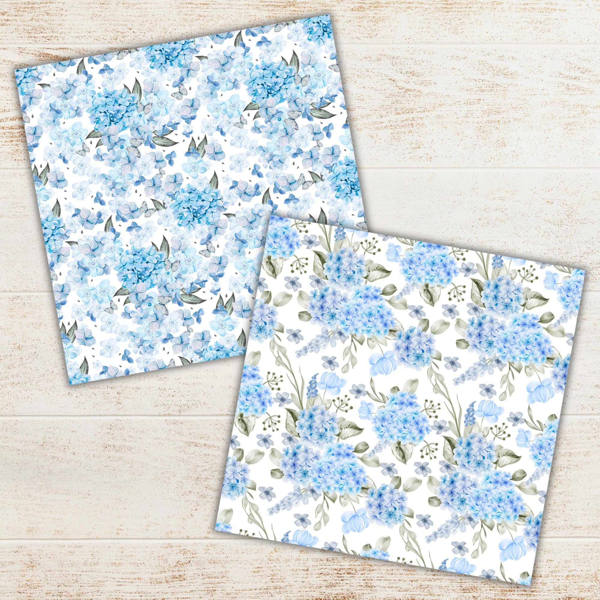 Blue Hydrangea Watercolor Digital Paper Pack | French Floral Seamless ...