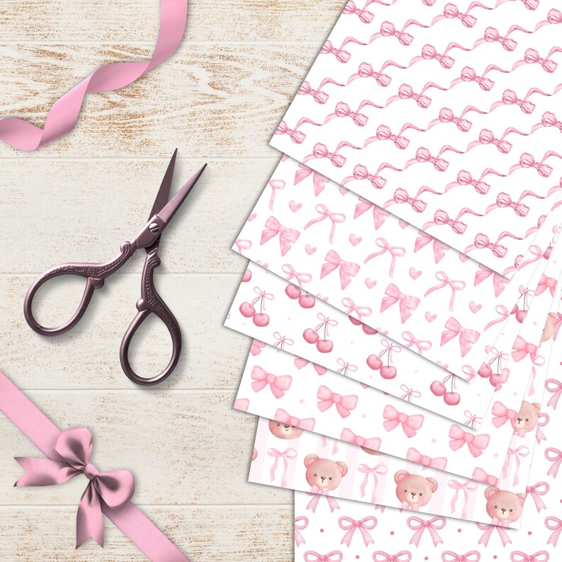 Pink Coquette Watercolor Digital Paper Pack | Bows & Cute Seamless ...