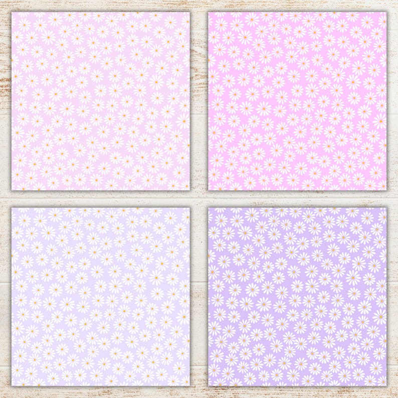 Pastel Daisy Digital Paper Pack | Flowers Seamless Patterns | Floral Printable Scrapbook Paper | Daisies Backgrounds image 4