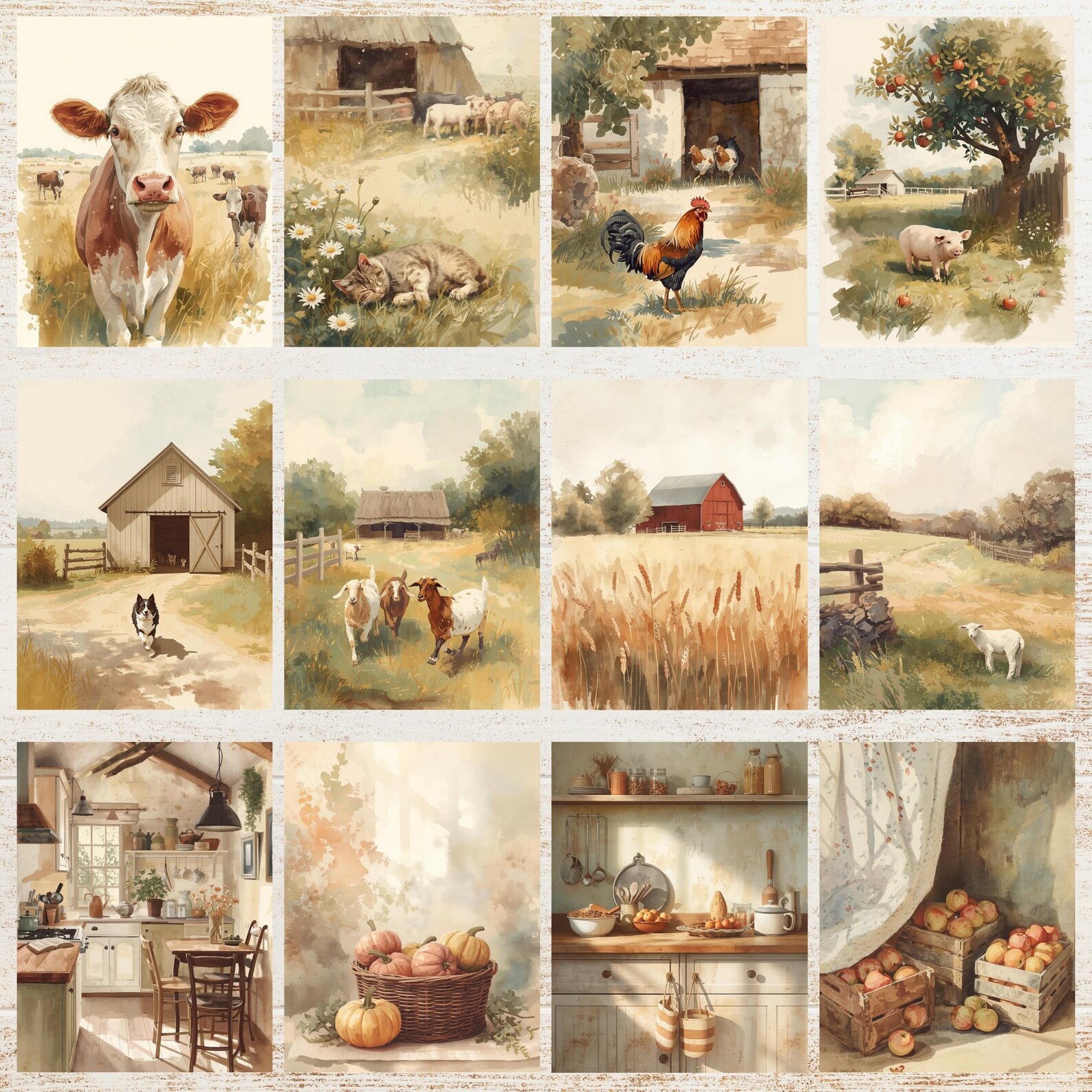 Farmhouse Junk Journal Pages | Rustic Country Printable Scrapbook Paper ...